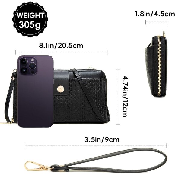 🆕Women Black PU Leather Crossbody Cell Phone Wallet Purse RFID Protection Card - Picture 2 of 7